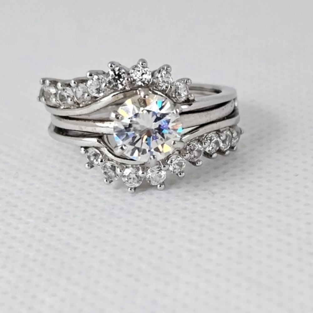 Genuine Strontium Titanate Ring Sterling Silver Rhodium Size 8!